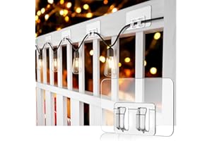 TEZOP Hooks for Outdoor String Lights Clips,50Pcs Heavy Duty Adhesive Light Hooks for Hanging Christmas Light,Weather Resistant Outside UV-Resistant Waterproof, No Tools,Clear,Outdoor Christmas Décor