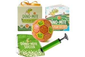 Tickle & Main Dino-Mite Let’s Play Dinosaur Soccer Ball Set with Backpack, Pump & Illustrated Storybook - Toddler Soccer Ball Set for 3-5 Year Old Kids