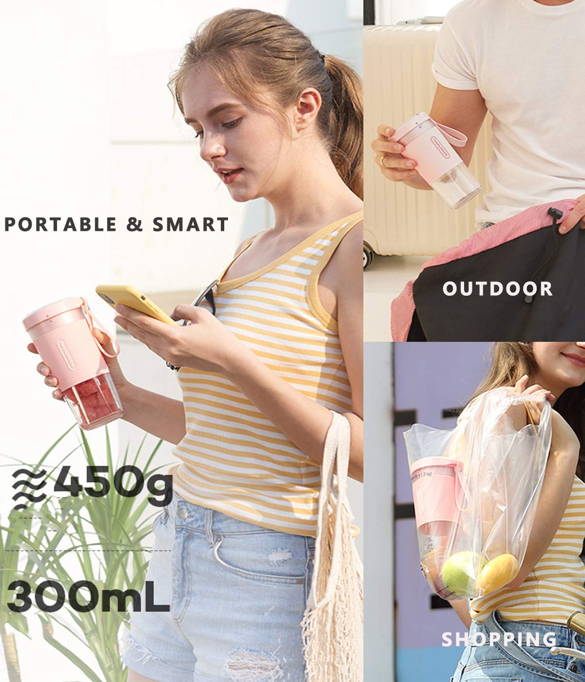 Portable Blender, Mini Personal Blender,Small Smoothie Blender,Fruit Juicer Mixer for Home Outdoor Travel Office with USB Rechargeable,IP68 Waterproof, BPA Free,350ml(Elegant Pink)