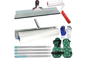 DBYANAN Self Leveling Tools Kit Spiked Roller 20 in 9 inch Epoxy Roller Spike Shoes for Concrete Epoxy Flooring Stainless Steel Notched Squeegee Rake Cement Floor Leveling Tools
