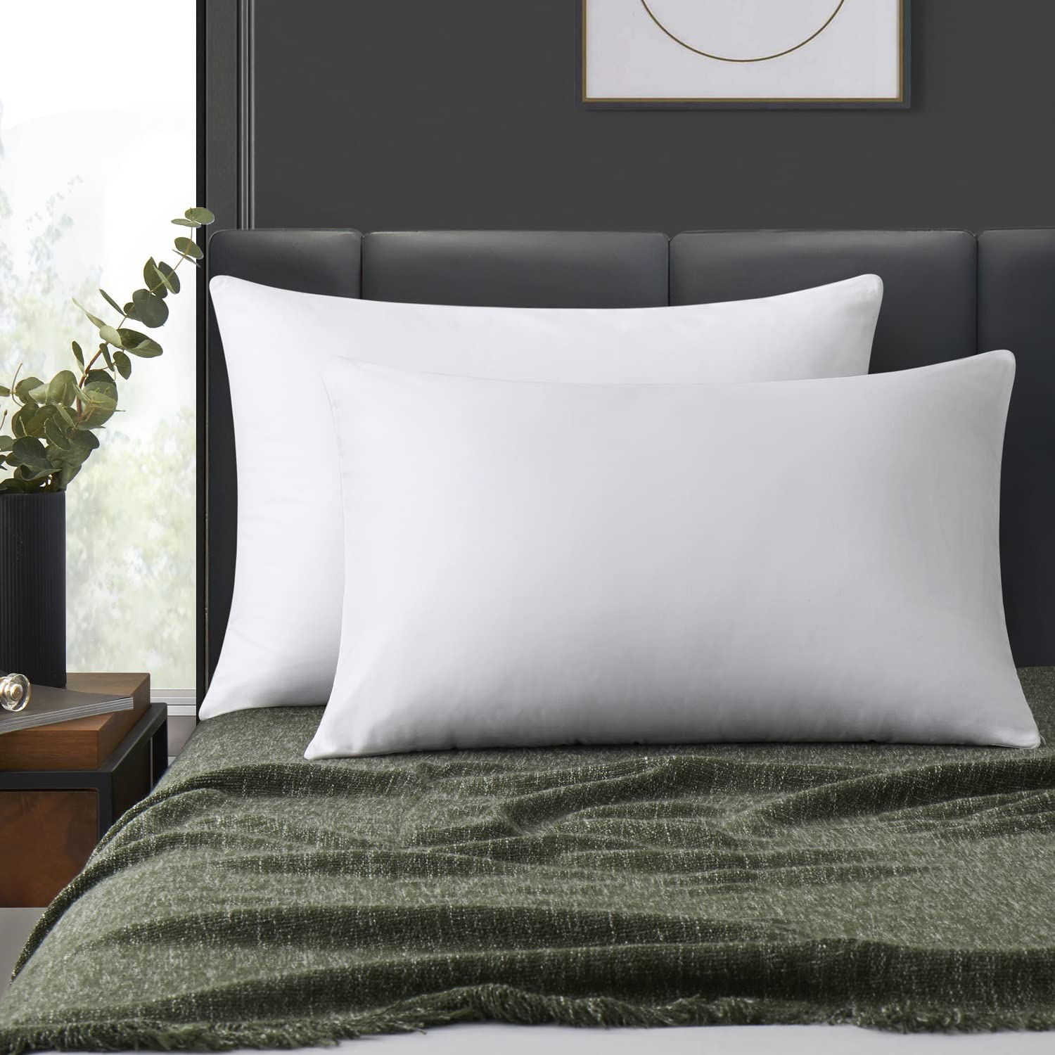 Photo 1 of LOSAFEFE 100% Cotton Zippered Pillow Cases King Size Set of 2, Super Soft & Breathable Pillow Protectors with Zipper, White Pillow Case Covers 20x36 Inches