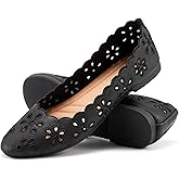 FRACORA Women's Ballet Flats Black PU Leather Dress Shoes Comfortable Round Toe Slip on Flats with Breathable Eyelets