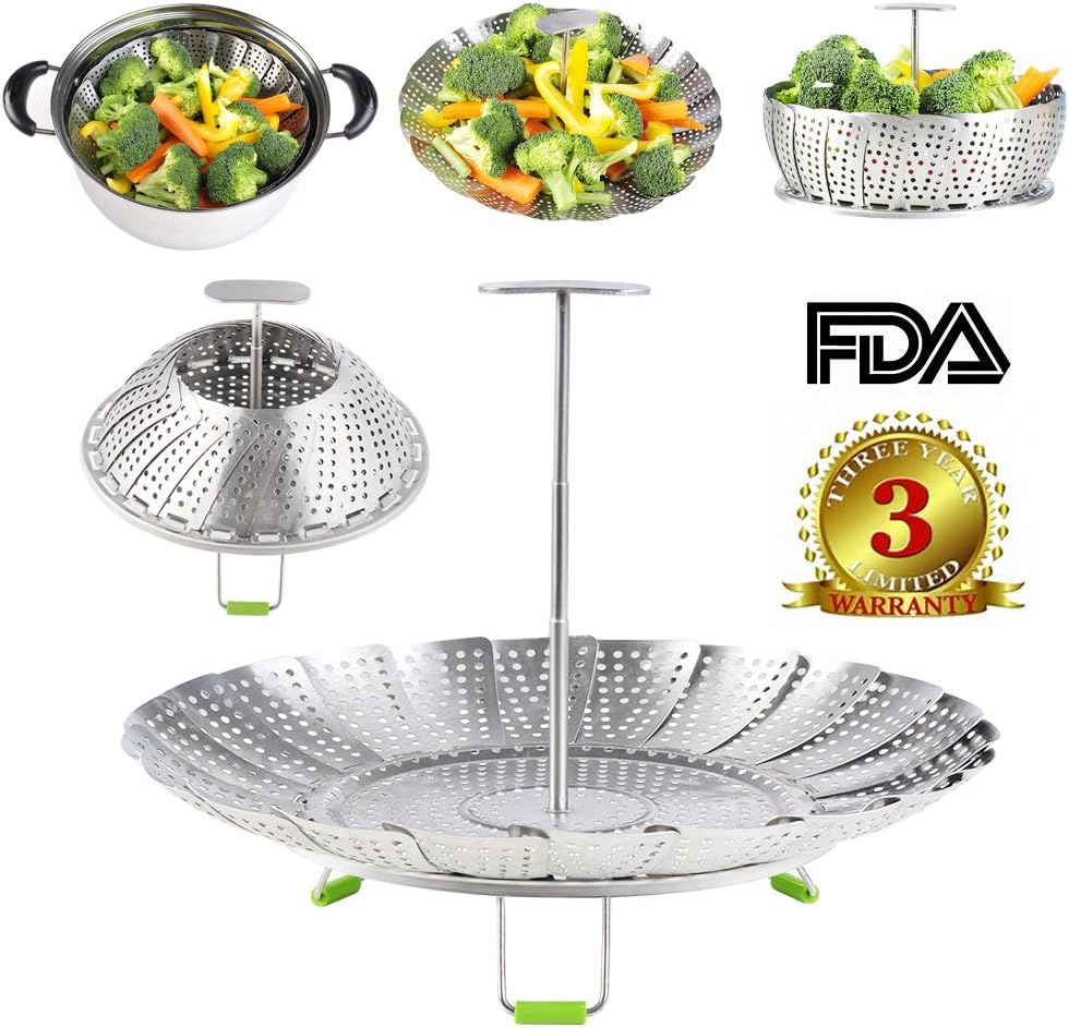 Ailwyn Vegetable Steamer Basket for Instant Pot Electric Pressure Cooker, Stainless Steel,Extendable Handle(7.25"-11"),Silicone Feet