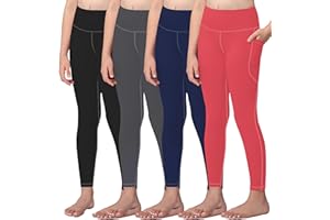 AENLLEY Girls Activewear Leggings with 2 Pockets - Kids Dance Workout Yoga Pants for Athletic Pack of 4