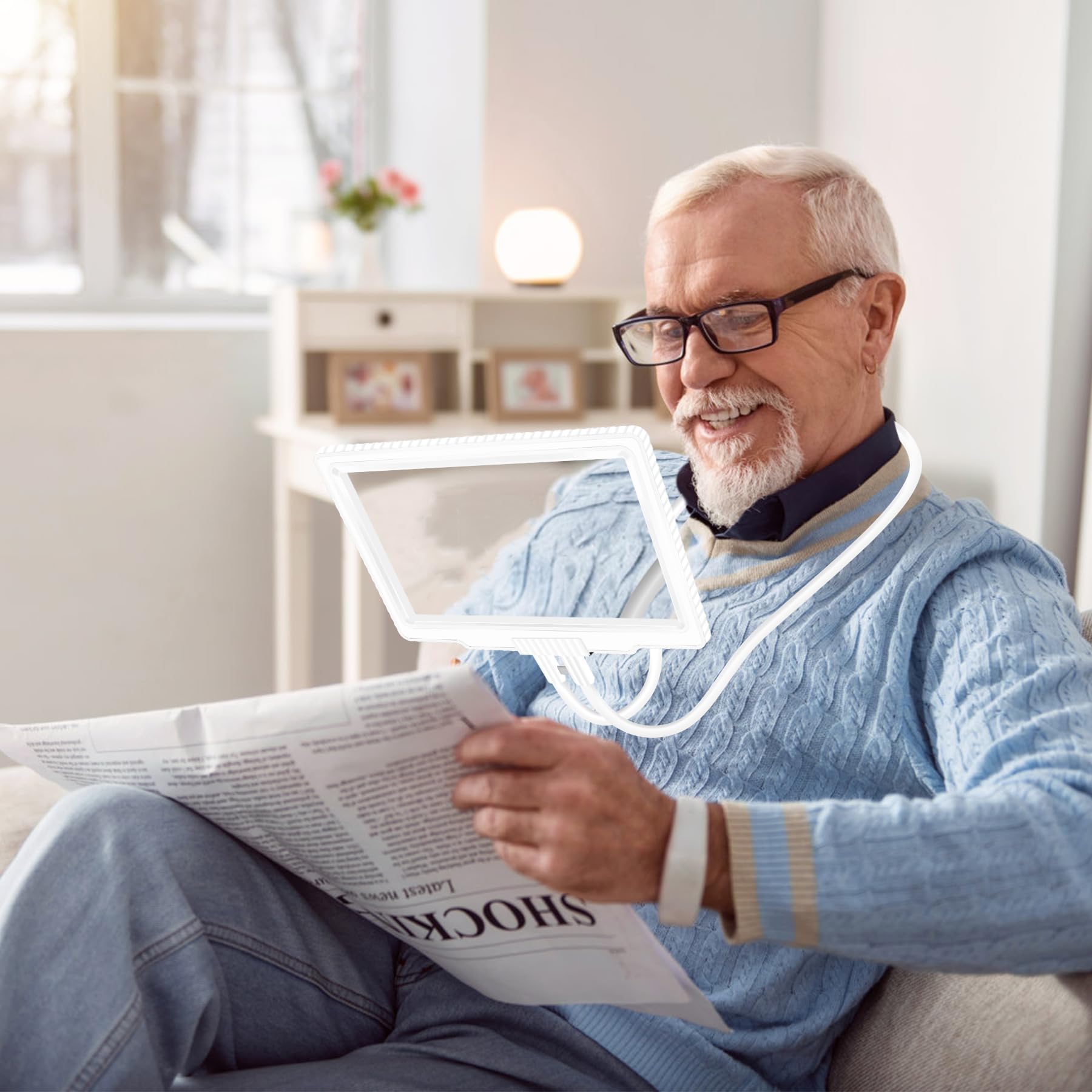 WELLTE Neck-Mounted Magnifying Glass, 5X, Full-Page, Premium Optical Grade PVC, Ideal for Low Vision Seniors