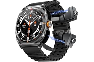 Ateclouds Smart Watch with Wireless Earbuds, Fitness Tracker Sports Watch, Compatible iPhone Android,Heart Rate Monitor, Sport Band Bluetooth Call Watches for Men 1.53" Steel Material Ultra-Thin Body