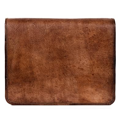 Goatter Leather Brown 15.6-inch Laptop Messenger Bag for Men and Women