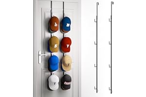 HapiRm Over Door Hat Rack - 2 Packs Hat Organizer with 8 Hooks Design, Hanging Baseball Cap Organizer Storage Holds Up to 40 Caps for Door, Bedroom, Closet (Black)