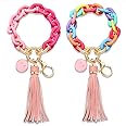 NVENF Keychian Wristlet, Chunky Link Chain Key Ring Bracelet Acrylic House Car Key Ring Holder with Tassels