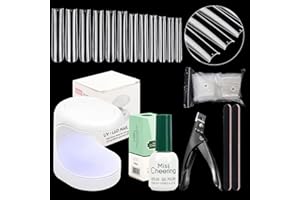 QUAFEREN Nail Tips and Glue Gel Kit, Glue Gel Nail Kit Include 3 In 1 Nail Glue Gel, 504Pcs XXL Extra Long Square Clear Nail Tips Fake Acrylic Nails, Nail Lamp File Clipper Gel Extension Nail Kit for Nail Art