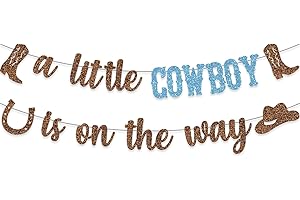 DOMOO OF DREAMS Cowboy Baby Shower Decoration A Little Cowboy Is On The Way Banner Western Boots Hats Backdrop Blue