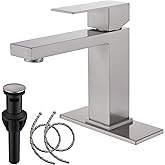 Single Hole Bathroom Faucet, AmirLans Stainless Steel Brushed Nickel Bathroom Faucet with Pop Up Stopper, Bathroom Sink Faucet AML-1141-BN