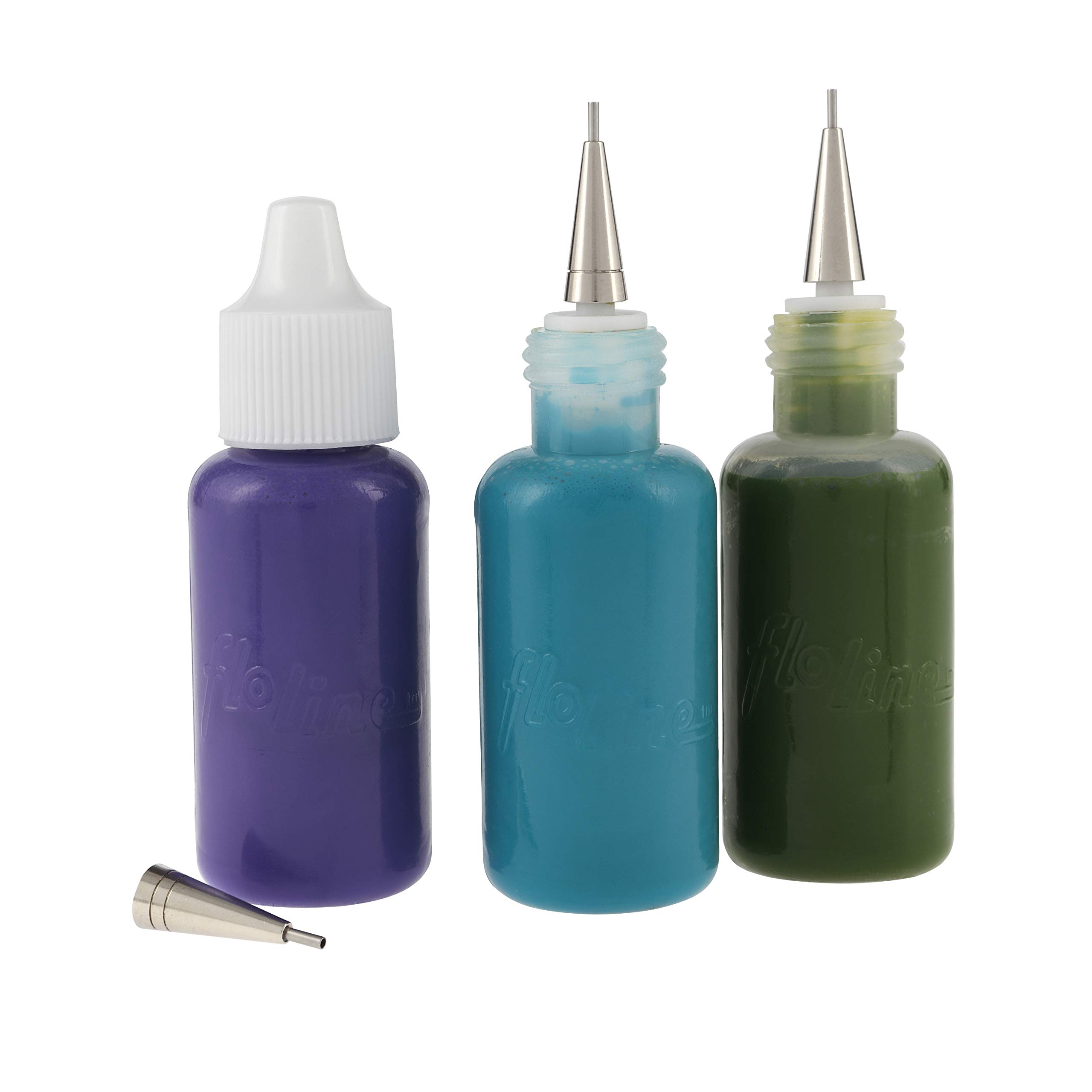 Flo Line Precision Tip Applicator Bottle - Fine Tip Squeeze Bottles for Fluid Media, Inks, Acrylics, Watercolor, Quilling, Paint Bottles with Tip Pack of 6 - 0.5oz bottles w/ 0.5, 0.7, 0.9 Metal Tips