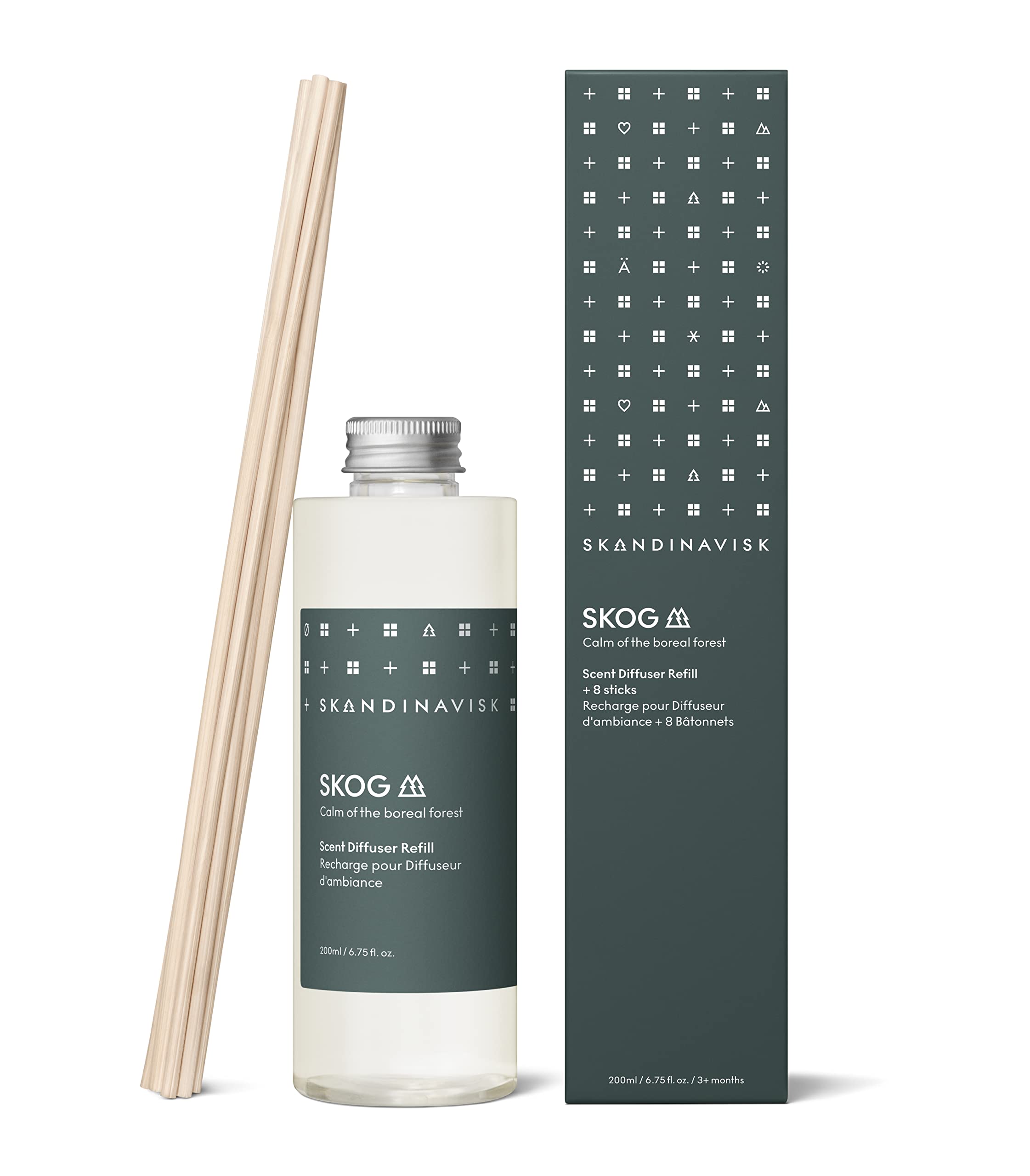 Skandinavisk SKOG 'Forest' Scent Diffuser Refill with 8 Reeds. Notes: Pine Needles and Fir Cones, Birch Sap and Lily of The Valley. 200 ml