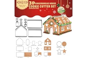 (Set of 10) Gingerbread House Cookie Cutter Set, 3D Gingerbread House Kit Christmas Cookie Cutters for Kids Gingerbread House