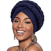 DRESHOW African Women Turban Caps Cotton Beanie Twist Headscarf Pre-Tied Double Twisted Braids Wrap Hat Chemo Cancer Cap