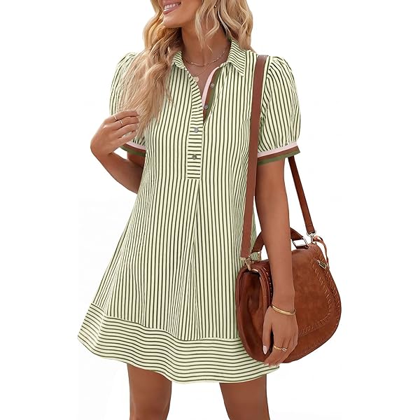 EZAPINE Striped Dress for Women V Neck 3/4 Bow Puff Sleeve Summer A Line Flowy Shirt Dress with Pockets Blue at Amazon Women's Clothing store EZAPINE Striped Dress for Women V Neck 3/4 Bow Puff Sleeve Summer A Line Flowy Shirt Dress with Pockets Blue at Amazon Women's Clothing store