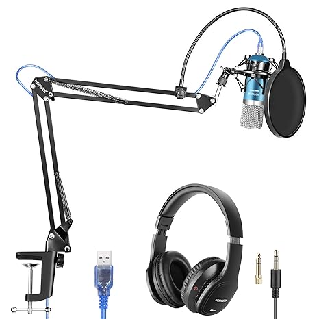 Neewer USB Mikrofon mit Aufhängung Scheren Arm Stativ Shock Mount Monitor Kopfhörer Pop Filter USB Kabel und Klammer Set für 