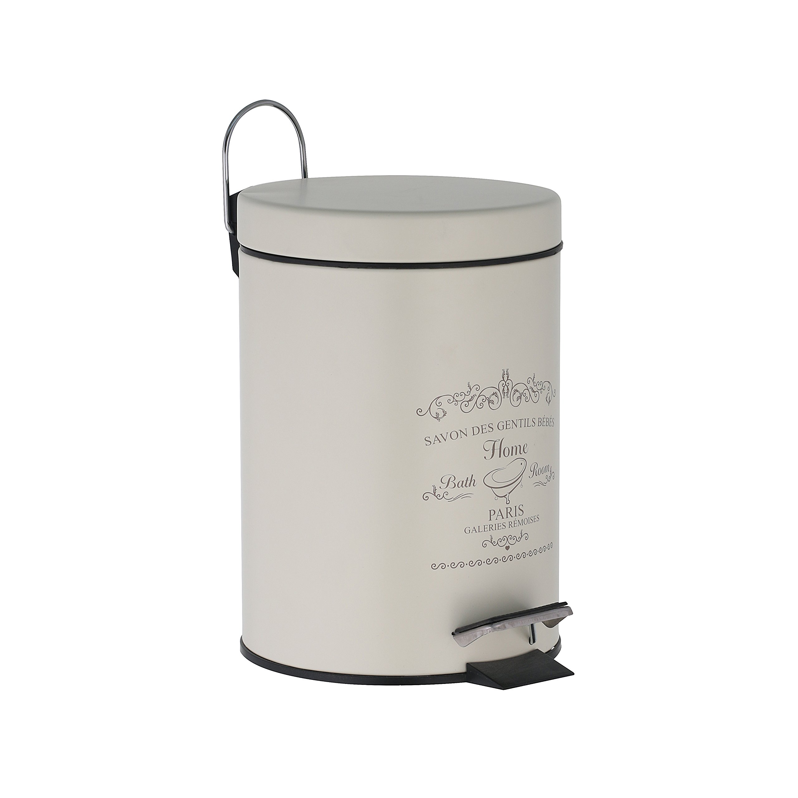 axentia Cosmetic Bin “Paris”, Dustbin Stainless Steel as Bathroom Accessory, Waste Bin with 3 Litres Volume, Pedal-Bin For Bathroom, Approx. Diameter 17 x 24.5 cm, Antique White