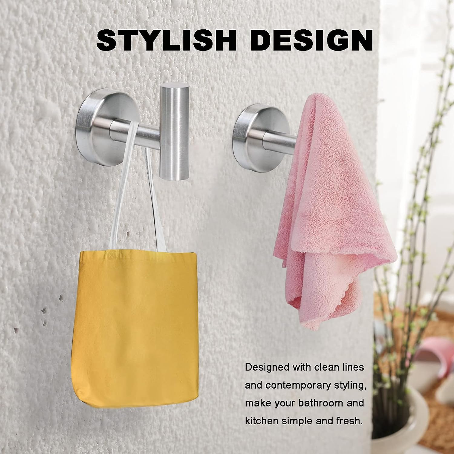 2 Pack Towel Hooks Brushed Nickel SUS 304 Stainless Steel Coat Robe Clothes Hook Modern Wall Hook Holder for Bathroom Kitchen Garage Hotel Pool Wall Mounted - - 