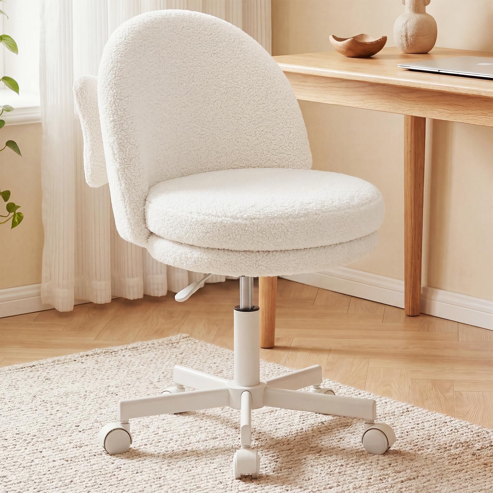 GTPLAYER Velvet Tall Office Chair with Wheels Vanity Chairs with Back, Versatile Height Use: Office to Bar Stools Small Ergonomic Comfy Armlees Computer Desk Chair with Bow Lumbar Pillow for Gift Image