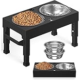 Elevated Dog Bowls Stand Large Breed, Height Adjustable Raised Dog Bowls Holder with 2 Stainless Steel Food Bowls for Small, Medium and Large Canine