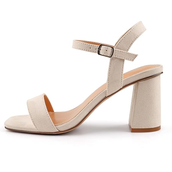 BCTEX COLL WOMEN’S NUDE HEELS OPEN TOE ANKLE STRAP HEELS FOR WOMEN COMFORTABLE HIGH CHUNKY BLOCK DRESSY HEEL SANDALS, SIZE 9.5