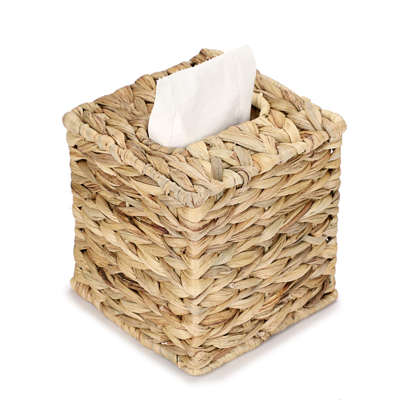 BSTKEY Water Hyacinth Facial Tissue Cover Decorative Hand Woven Paper Holder, Household Tissue Storage Organizer Tissue Paper Holder (Square)