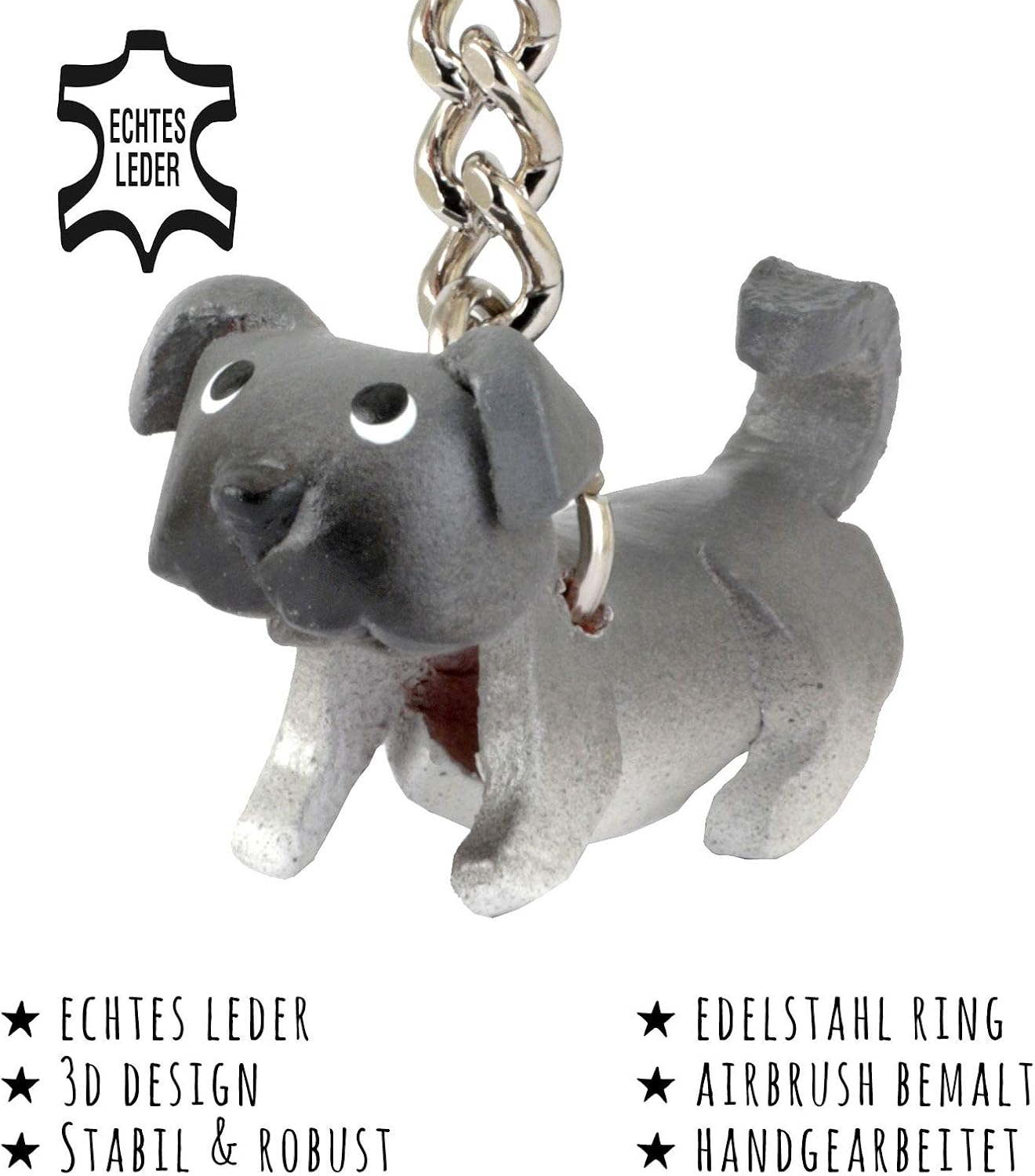 MONKIMAU Leather Keyring Pug Dog, Light Gray, S - Image 3