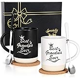 Cabtnca Gifts for Grandparents, Best Grandma and Grandpa Ever Mug Set, Christmas Grandparents Gifts for Grandma Grandpa from Granddaughter Grandkids, Grandparent Day Gift, 16 Oz Black & White