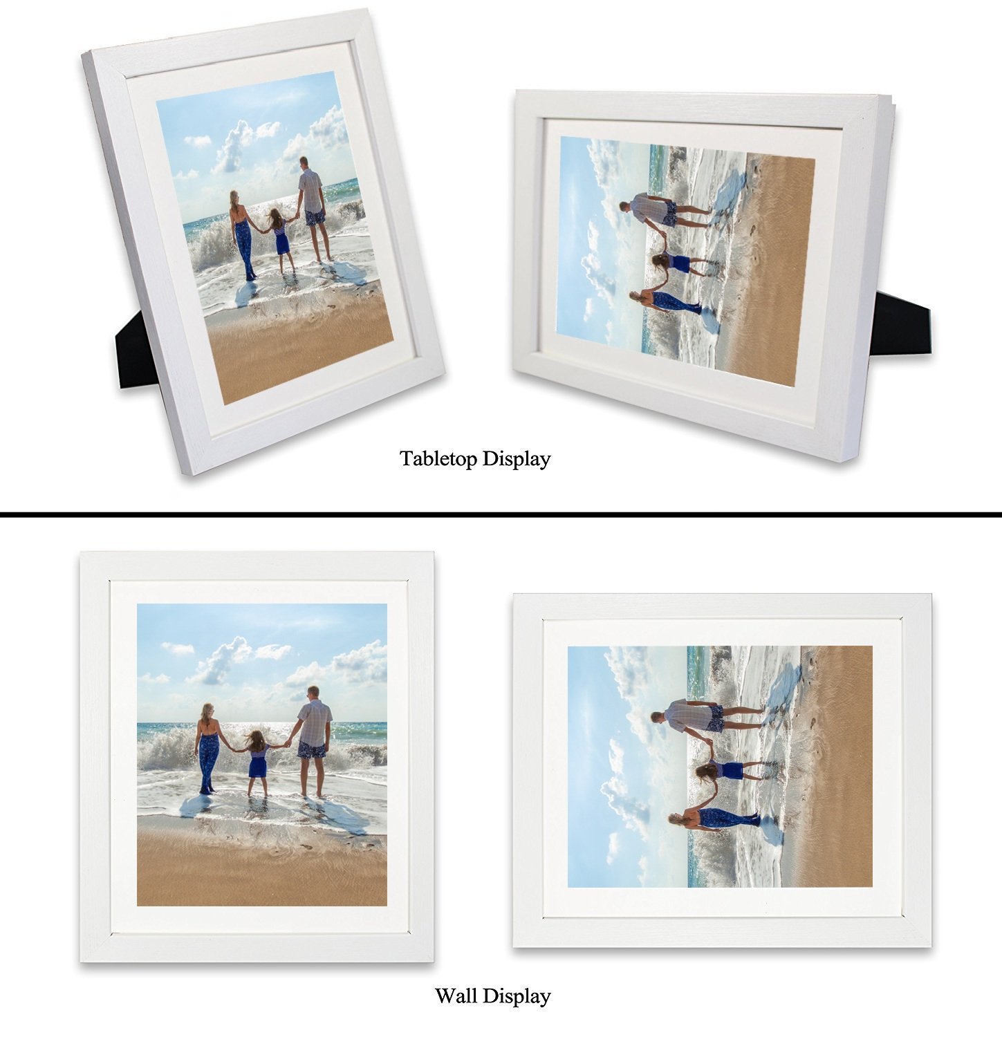 Amoy Art 8 x 10 White Picture Frame Made to Display Pictures Photo Frame 6x8 with Mat or 8x10 Without Mat Plexiglass Cover 3 Pack/Set for Wall & Tabletop