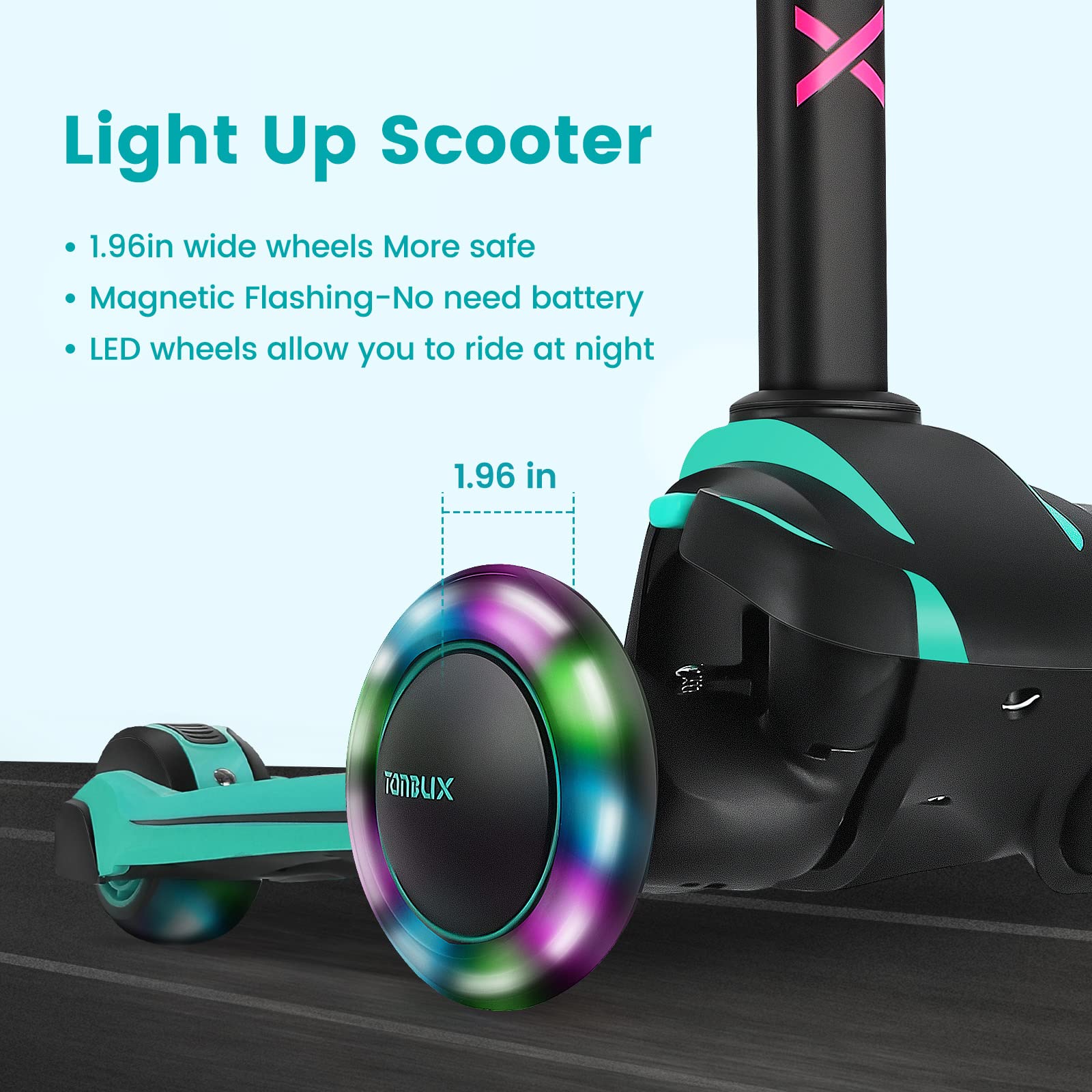 TONBUX Kids Scooter for Age 3-12, Toddler Scooter with 4 Adjustable Heights, Light Up 3-Wheels Scooter, Shock Absorption Design, Lean to Steer, Balance Training Scooter for Kids