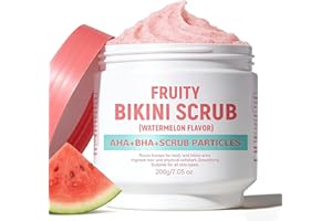 AHA Body Scrub with BHA, Watermelon Bikini Exfoliating Skincare, Ingrown Hair & Razor Bumps for Bikini Underarm Area, Skin Mo