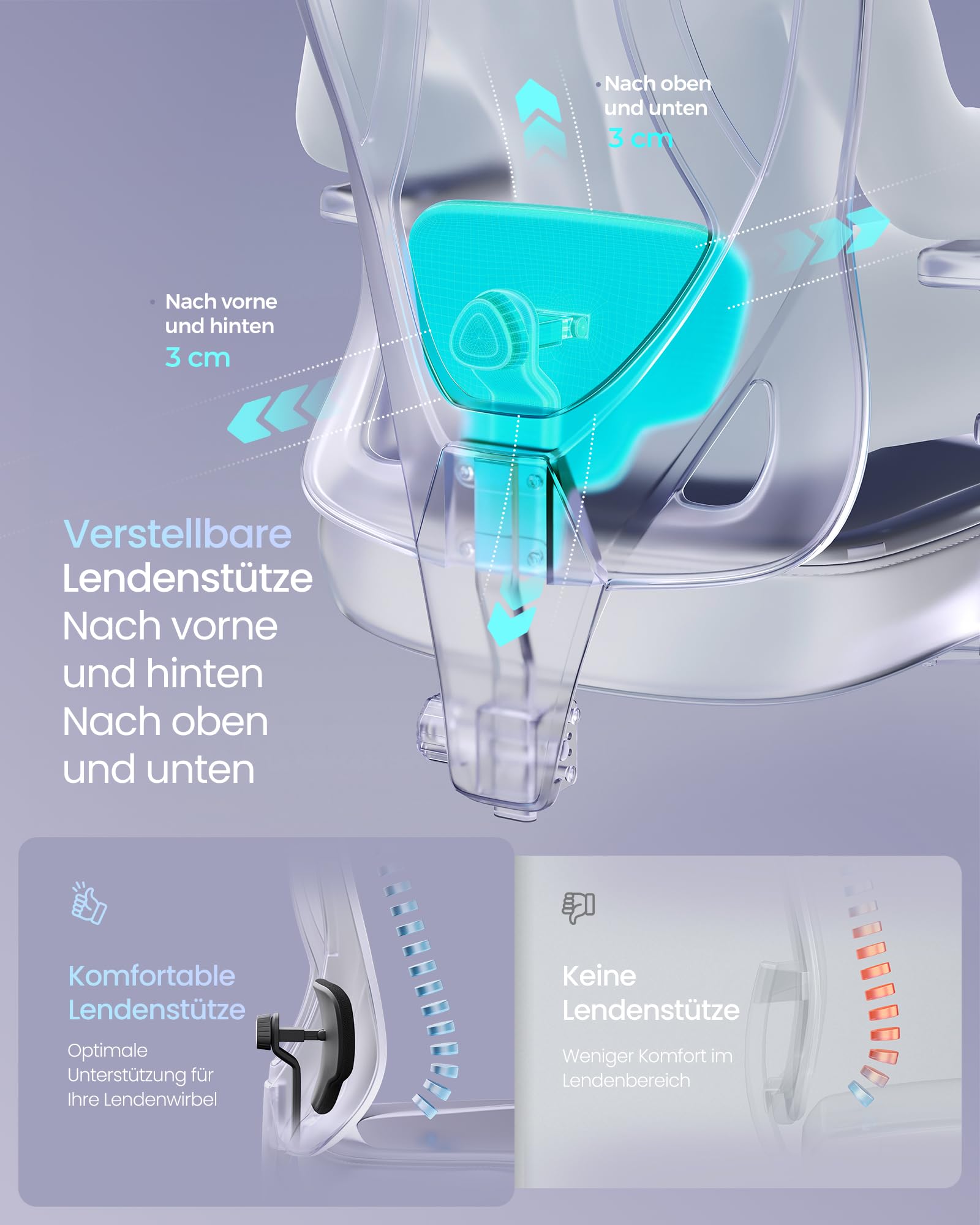 SONGMICS Bürostuhl ergonomisch, Schreibtischstuhl, Gaming-Stuhl, verstellbare Lenden-, Kopfstütze, Armlehnen, für Verschiedene Körpergröße, bis zu 150 kg belastbar, tintenschwarz OBN067BH01 4