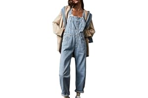Women's Barrel Leg Denim Overalls Distressed Adjustable Strap Jean Jumpsuit Loose Fit Bib Pants with Pockets