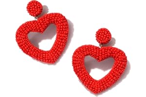XOCARTIGE Valentine's Day Earrings for Women Beaded Heart Earrings Handmade Bead LOVE XOXO Earring Drop Dangle Earrings Valentine's Day Jewelry Accessories Outfits Gifts