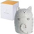 SPOTTED DOG GIFT COMPANY Ceramic Jar with Lid for Kitchen Counter, Cat Shaped Food Storage Canister for Coffee Tea Sugar, Novelty Treat Container, Gifts for Cat Lovers Pet Owners 16oz - White