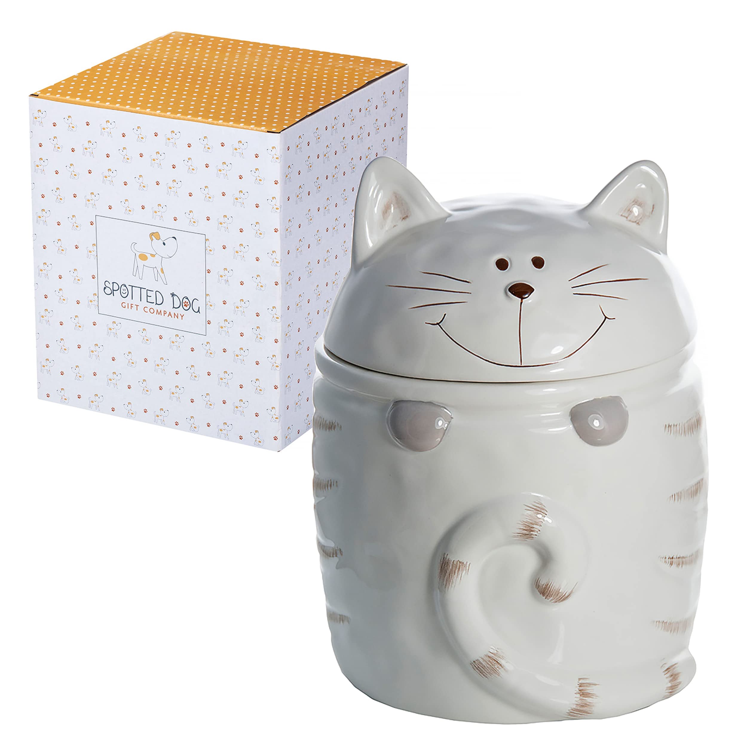 SPOTTED DOG GIFT COMPANY Ceramic Storage Jar with Lid, Kitchen Canister for Food, Tea Coffee Sugar Treats, Cute Novelty Cat Themed Kitchen Accessories, Cat Gifts for Women Men (500ml, White)
