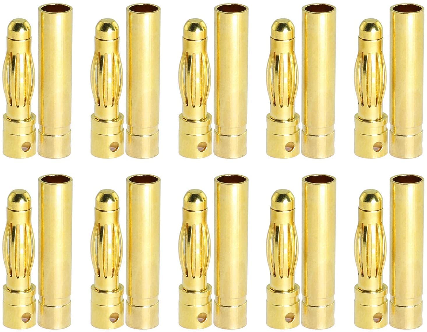 YUNIQUE GREEN-CLEAN-POWER - 4 mm Banana Connectors for RC Lipo Modeling Batteries | 10 Pairs, Suitable for Connection to Car Radios and Drones, Gold, Metal
