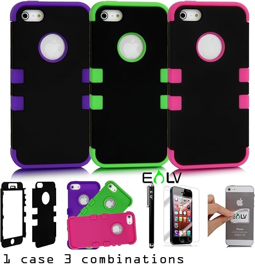 Amazon Com E Lv 3 Piece Interchangeable 3 In 1 Hybrid Armor Case Covers For Apple Iphone 5 5g 5th Generation With 1 Front And Back Screen Protector 1 Black Stylus And 1