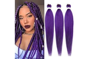 IIFLYDSFA Purple Braiding Hair Pre stretched 16 Inch 3 Packs Pre-stretched Braiding Hair EZ Braid Yaki Texture Synthetic Hair Extensions for Crochet Box Braids