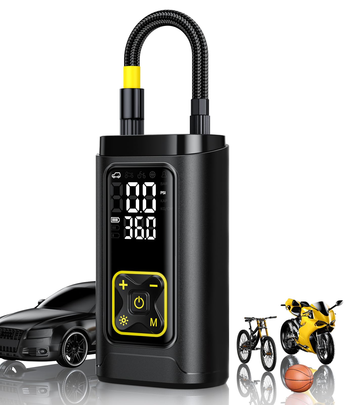 Philoent Tire Inflator Portable Air Compressor for Car Tires with Gauge, 150PSI Fast Bike Air Pump for Auto, Motorcycle, Bicycle, Balls, Digital Tire Pump with LED Light, Auto Shut-Off Image