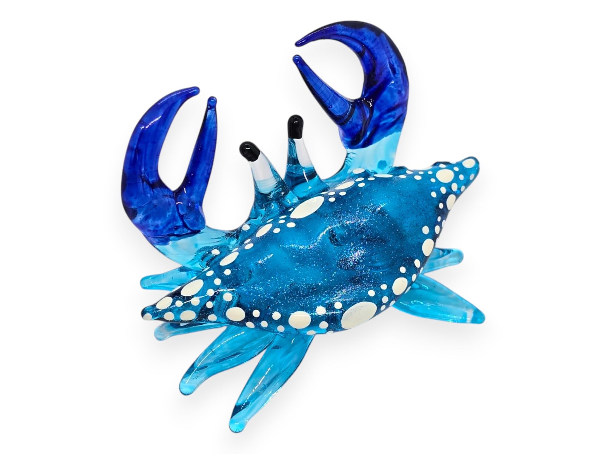 ChangThai Design Tiny 2½" Glitter Light Blue Crab Figurine - Miniature Hand Blown Glass Sea Animals Fish Marine Crustaceans Ocean Creatures Crystal Decorative Figures Collectible Figurines Décor Gifts