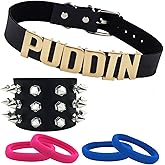 Ymimanchil Puddin Choker Bracelet Set Punk Leather Bracelet Letter Collar Cosplay Accessory for Women Halloween Party Costume