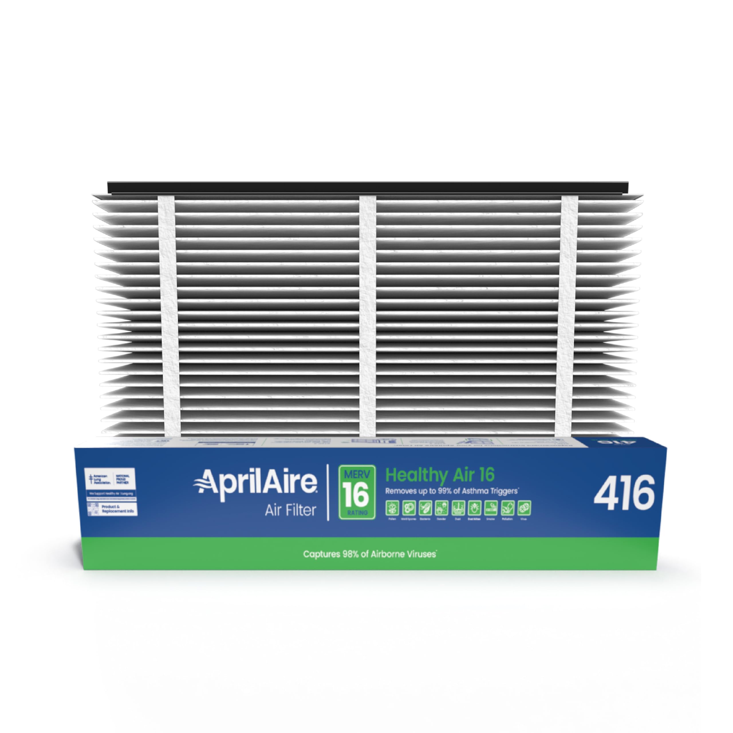 AprilAire 416 Replacement Filter for AprilAire Whole House Air Purifiers - MERV 16, Allergy, Asthma, & Virus, 16x25x4 Air Filter (Pack of 2)