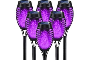 IkeeRuic Halloween Decorations Outdoor, Purple Halloween Solar Lights with Flickering Flame, Solar Torch Lights for Yard Decorations, Waterproof Outdoor Lighting for Garden Pathway Patio Outside Decor