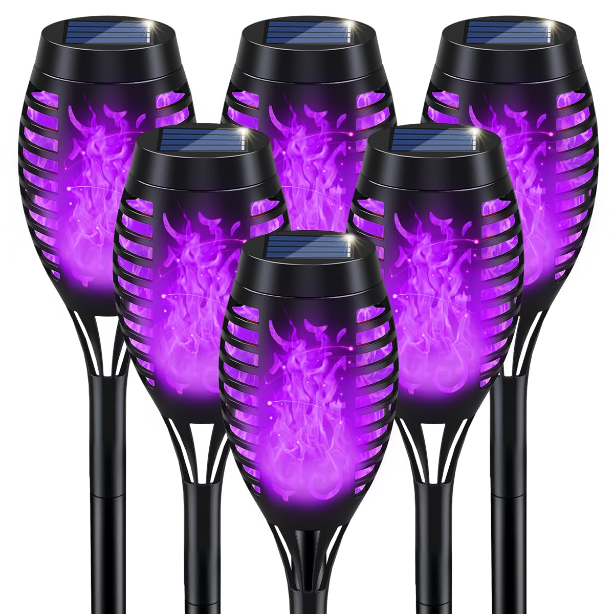 Photo 1 of IkeeRuic Halloween Decorations Outdoor, Purple Halloween Solar Lights with Flickering Flame, Solar Torch Lights for Yard Decorations, Waterproof Outdoor Lighting for Garden Pathway Patio Outside Decor