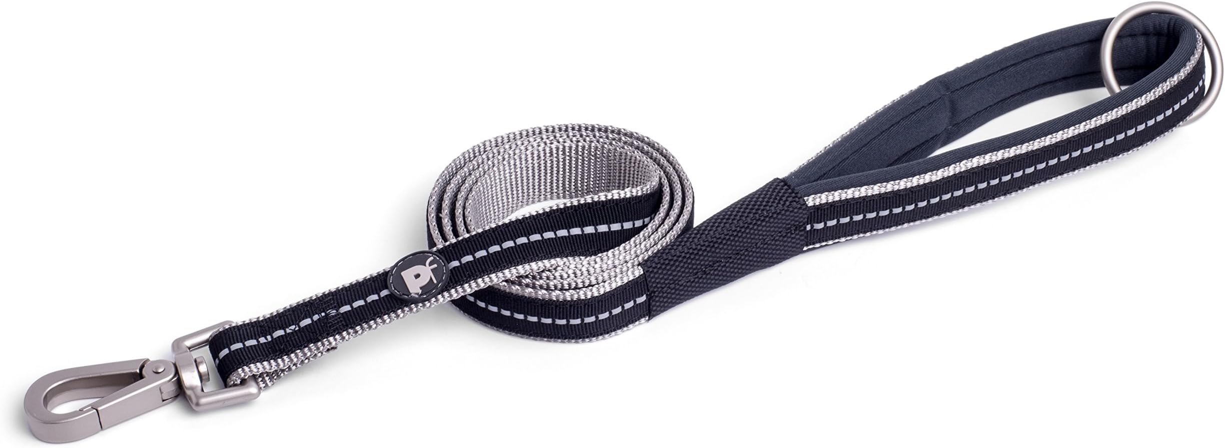 Petface Signature Padded Dog Lead, Medium, Black with grey stitch