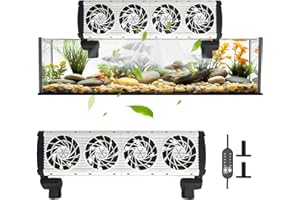 SUPERPAWS Aquarium Chiller Fan, 4 Powerful Fish Tank Cooling Fan with Adjustable 5 Speed Controller 5 Timer Setting, Aquarium Chiller 180° Rotation Aquarium Cooler (4 Fans Black&White)