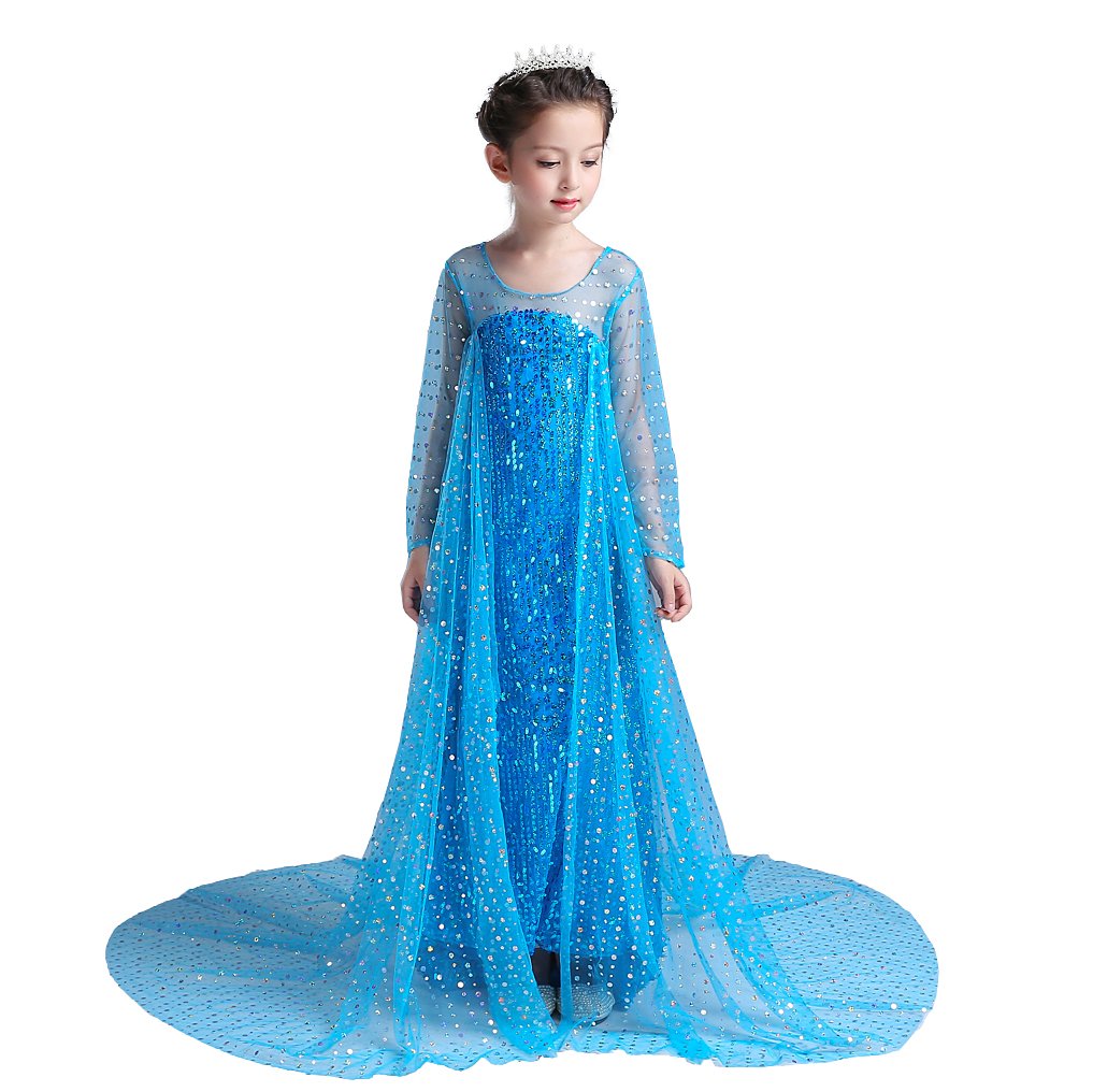 Lito Angels Princess Snow Queen Blue Sequin Fancy Dress Costume with Tulle Train Birthday Party Outfit for Girls Kids Age 3-4 Years — image 1
